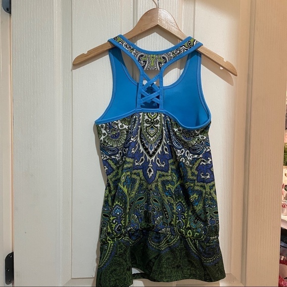 ATHLETA Swim Top Tank swimsuit blue green size XS built in bra beach pool summer - Picture 5 of 5